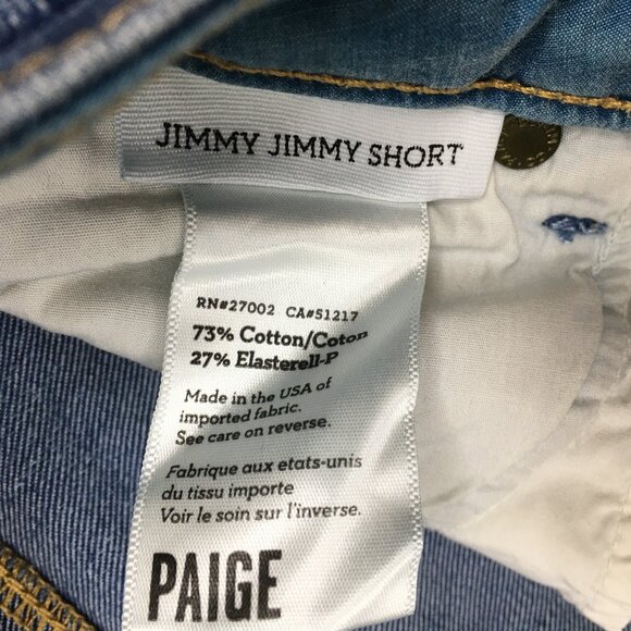 PAIGE Medium Wash 5 Pocket Logo Hardware JIMMY JIMMY Cuffed Hem Denim Shorts - Picture 3 of 9
